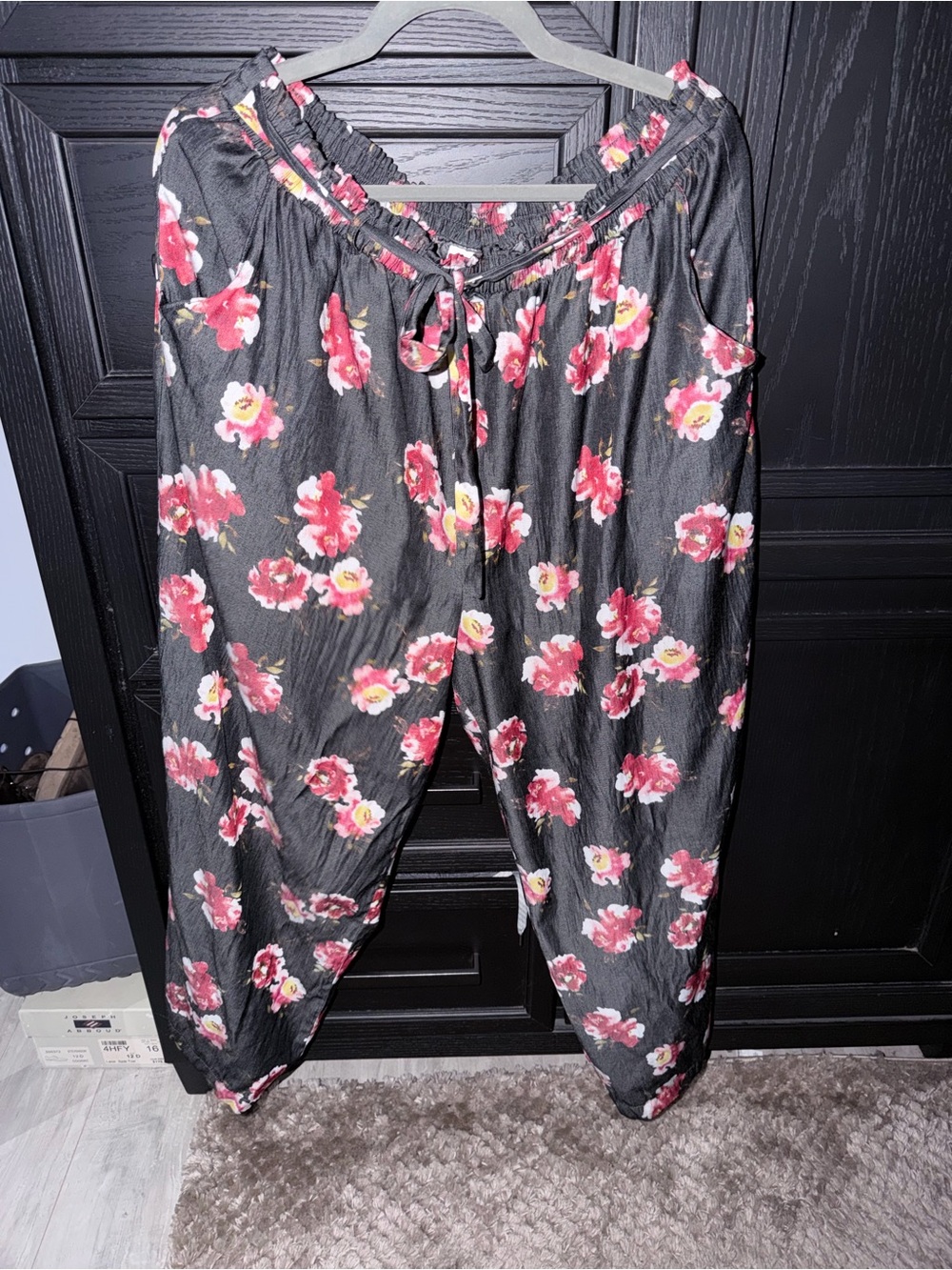 LuLaRoe Black Joggers with Pink Floral Print